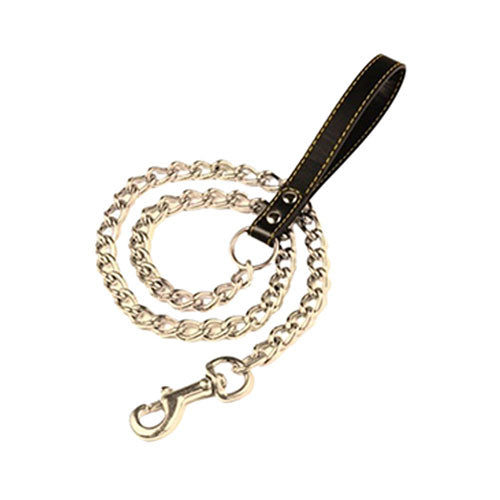 Elite Pet Chrome Chain Lead with Leather Handle