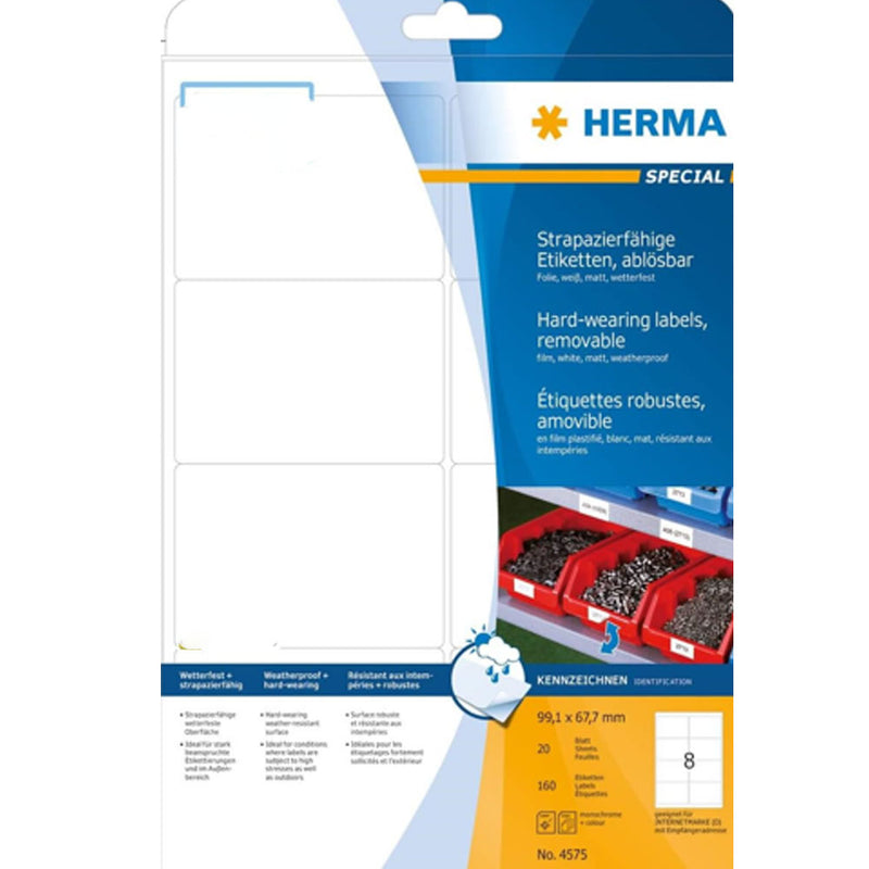 Herma Removable Foil Labels A4 20pc (White)