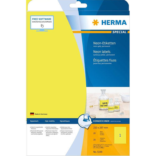 Herma Luminous Neon Labels A4 20pc (210x297mm)