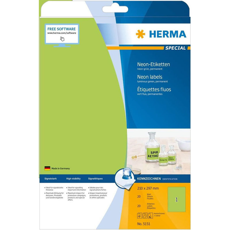 Herma Luminous Neon Labels A4 20pc (210x297mm)