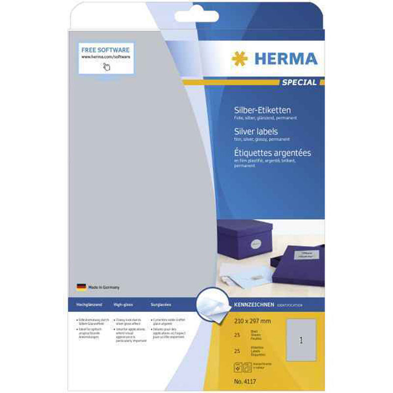 Herma Silver Foil Labels A4 25pc