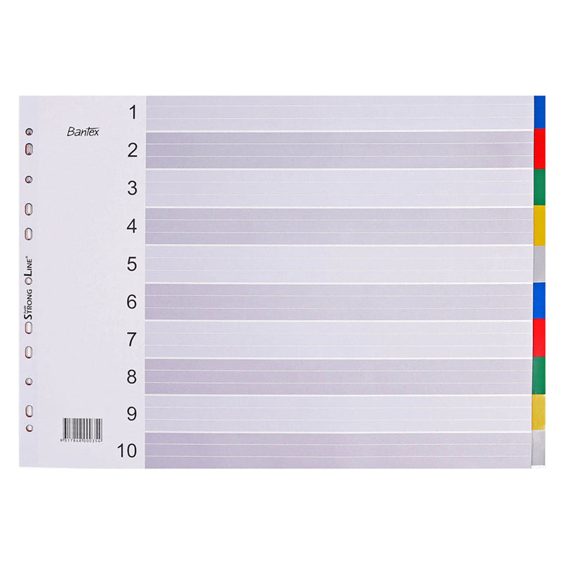 Bantex Coloured Landscape 1-10 Tab Index Divider A3