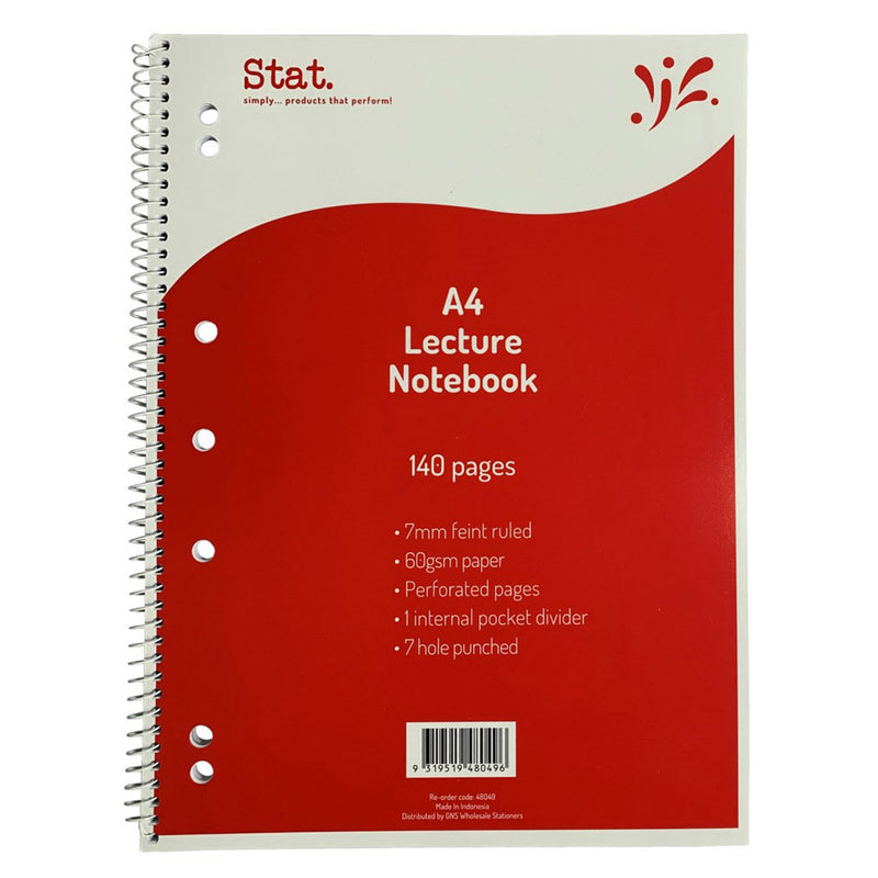 Stat Ruling 60gsm A4 140pg Notebook 8mm (Red)