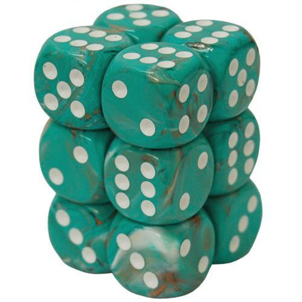 Chessex 16mm D6 Marble Dice Block (Oxi-Copper/White)