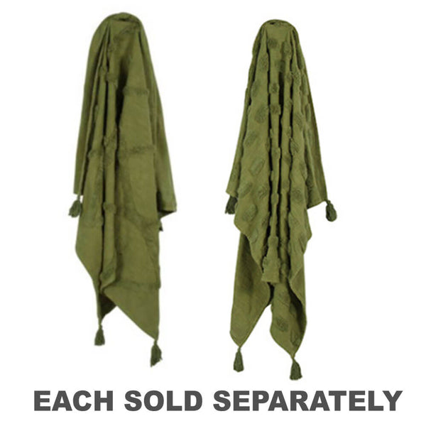 Piol Olive Green Cotton Throw w/ Tassle & Tufting