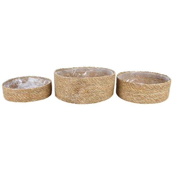 Round Seagrass Baskets Plastic Lined 3 Sets Large (25x10cm)