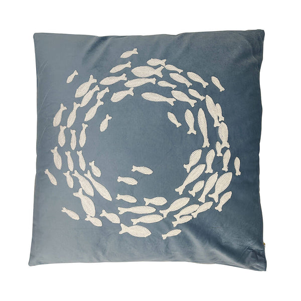 Onda Reed Velvet Embroidered Cushion with Fill (45x45x10cm)