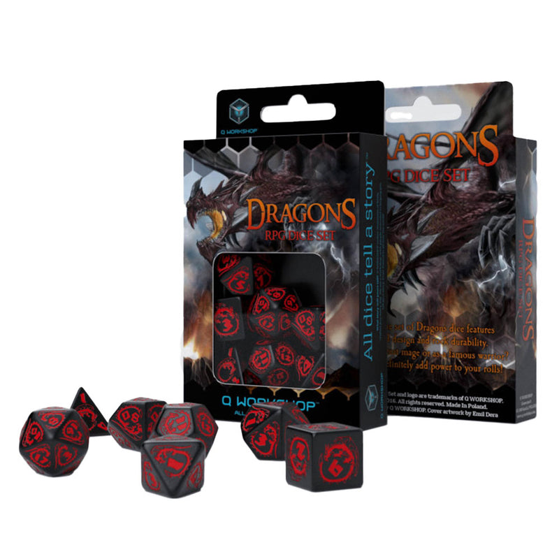 Q Workshop Dragon RPG Dice Set 7pcs (Black & Red)