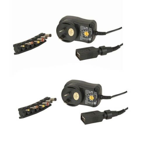 Mains Power Adaptor with 7 Plugs and USB (3-12VDC)