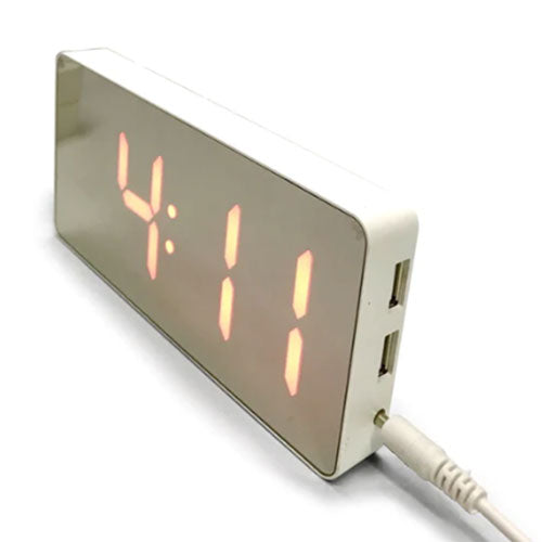 Mirrored Face LED Alarm Clock with Two USB Ports