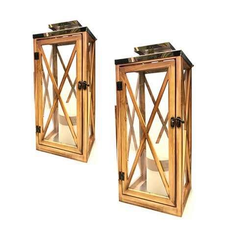 Classical Timber & Metal Candle Holder Lantern