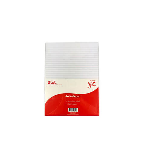 Stat Notepad 8mm Ruled 50 Sheets A4 (White)